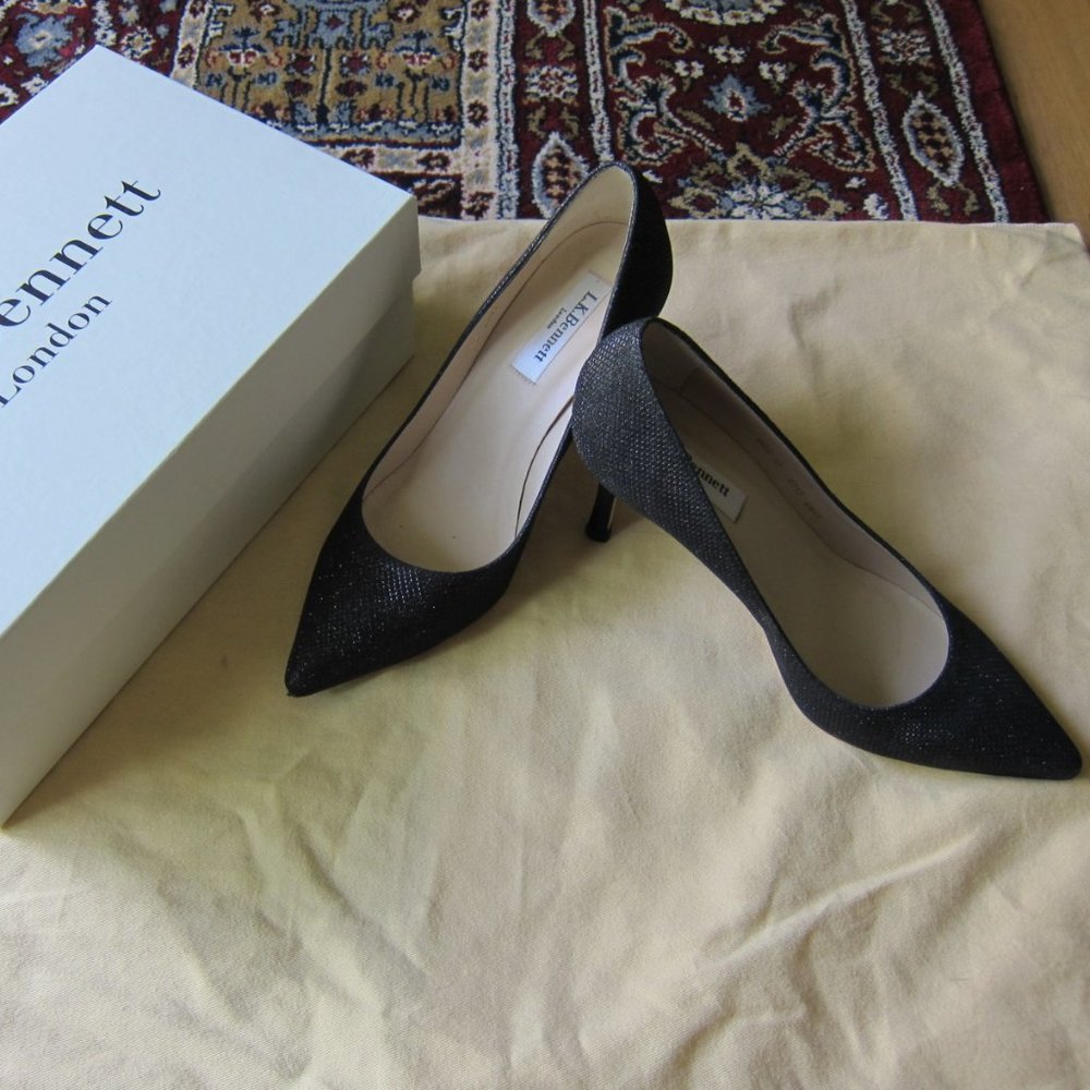 L.K. Bennett Bianca Metallic Black Glitter Heel Sh